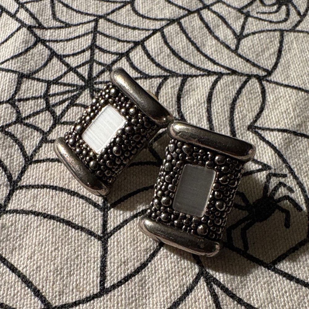 Silver Beaded looks like mother of pearl. Earrings.